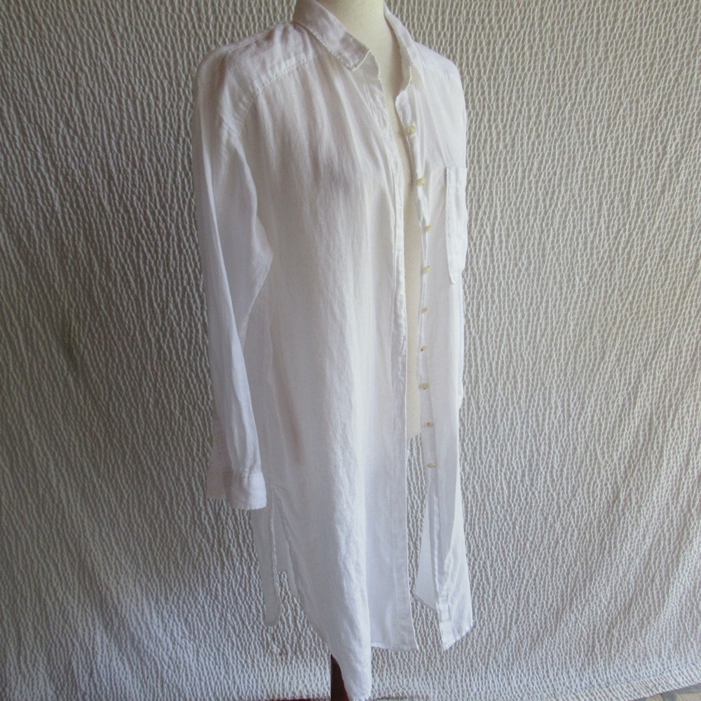 Anthropologie Shirt Dress Duster MP Womens White Side Slit 100% Linen Top - Picture 3 of 12